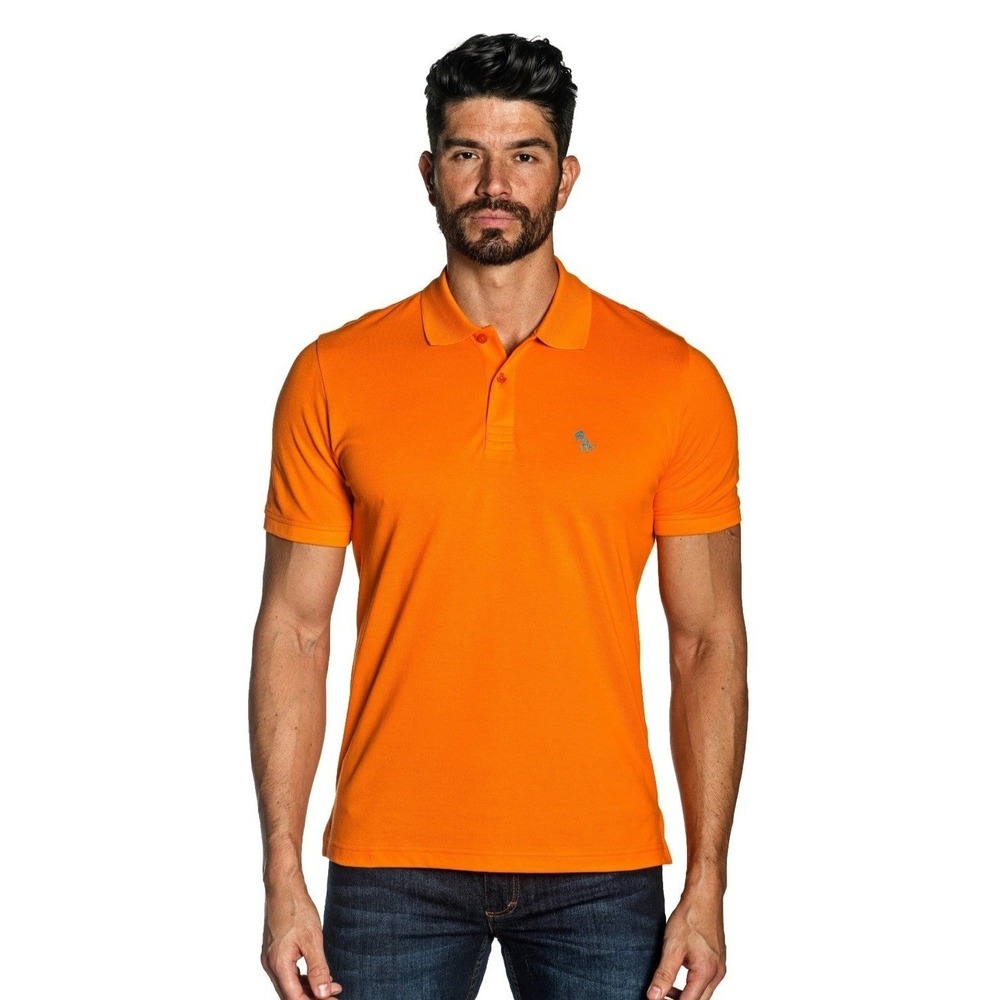Jared Lang Dinosaur Poll Shirt Men XL Orange Pima Cotton Short Sleeve Casual